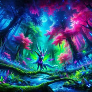 Mystical Creature in Vibrant Forest - Fantasy-Inspired Beauty