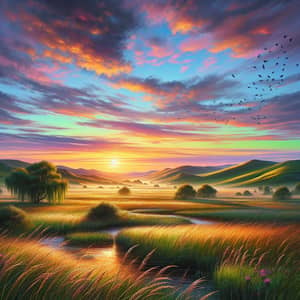 Realistic Landscape Painting Reference: Tranquil Morning Scene