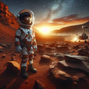 South Asian Boy on Rust-Colored Martian Landscape | Mars Exploration