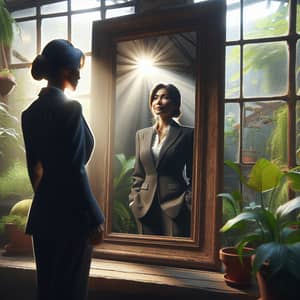 Empowering Reflection: South Asian Woman Embracing Confidence