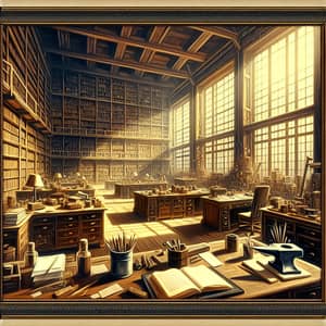 Renaissance-Inspired Acrylic Painting of Enlightening Office Scene