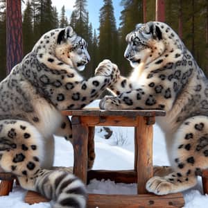 Snow Leopards Engaged in Arm Wrestling | Playful Strength Display