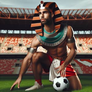 Middle-Eastern Soccer Player in Pharaoh Attire | Grass Field Stadium