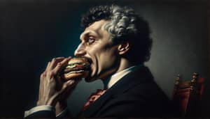 Matteo Salvini Portrait Painting Eating Hamburger - Political Satire