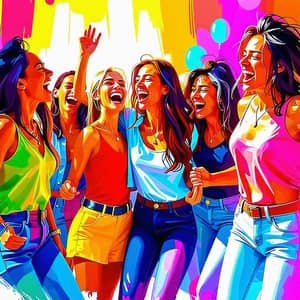 Vibrant Friends Laughing and Dancing | Dynamic Party Digital Painting