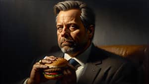 Matteo Salvini Portrait Painting: Political Leader Enjoying Hamburger