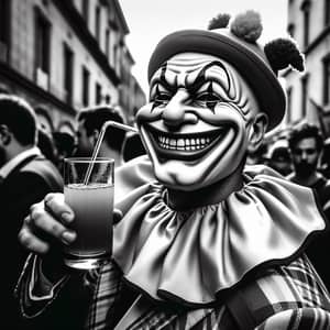 Politician in Clown Costume Holding Glass of Beer