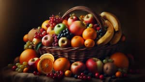 Rustic Basket Filled with Fresh Fruits | Warm Colors & Natural Light