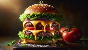 Delectable Cheeseburger: Gourmet Patty with Melted Cheese & Fresh Veggies