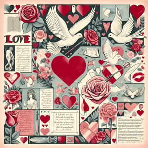 Love Theme Collage: Hearts, Doves, Roses & Cupids