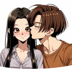 Anime-style Illustration of Young Man and Woman Sharing a Friendly Moment
