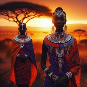 Maasai Women in Traditional Attire on African Savannah