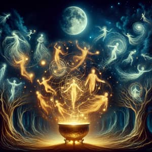 Ethereal Alchemy of Souls: Symbolic Moonlit Transformation