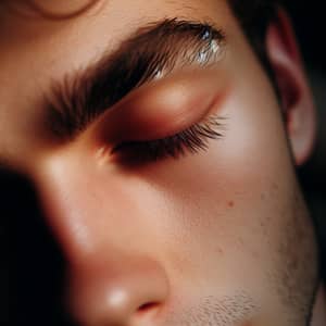 Sleepy Caucasian Person Close-Up View with Heavy-Lidded Eyes