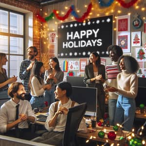 Diverse Festive Office Celebration | Happy Holidays