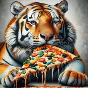 Realistic Tiger Eating Pizza | Wildlife Art