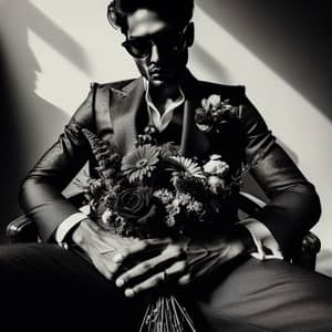 Mysterious South Asian Man in Bespoke Suit with Flowers