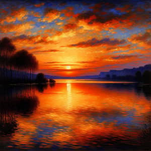 Tranquil Lake at Sundown | Impressionist Painting