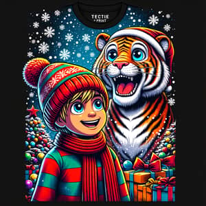 Festive Winter Holiday Scene Vector Illustration for T-Shirt Print