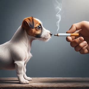 Jack Russell Terrier in Anthropomorphic Pose Investigating Unlit Cigarette