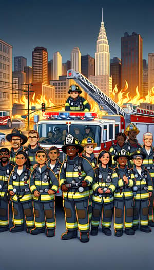 Brave Firefighters Battle Blaze in City Scene Animation