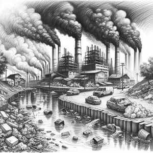 Pollution Sketch: Factories, Plastic Litter & Oil Spills