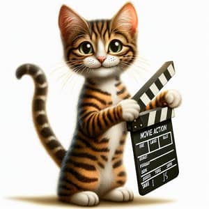Tabby Cat Holding Movie Action Clapperboard