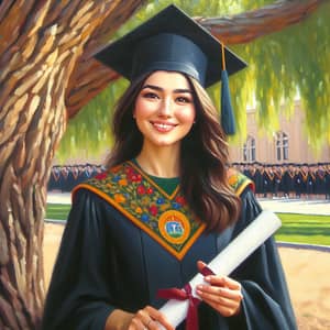 Young Tajik Woman Graduation Oil Painting