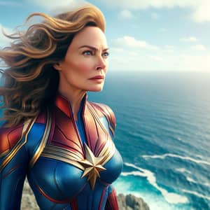Powerful Female Superhero - Cliff Edge Pose | Blue & Red Suit