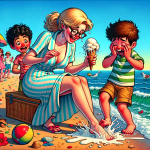 Summer Sea Fun: Teacher's Ice Cream Mishap with Laughing Students