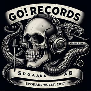 Dark Skull Headphones Snake T-Shirt Design - Go! Records