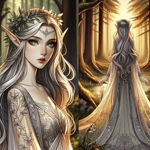 Enchanting Female Elf Illustration in Ancient Forest