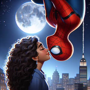 Spiderman Kissing a Girl on Rooftop | Romantic Moonlit Scene