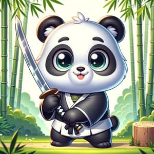 Cute Panda Bear Martial Arts Pose with Katana Sword