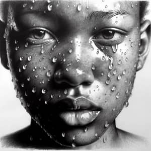 Emotive Mixed-Race Portrait with Water Droplets - Sketch Art