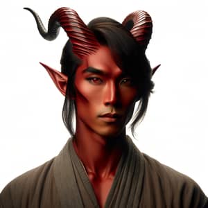 Asian Tiefling Man: Slim Build & Offworldly Features