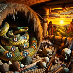 Poisonous Snake Inside Native American Dwelling
