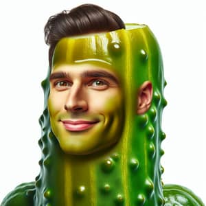 Man Pickle Transformation - Surreal Green with Expressive Eyes