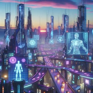 Futuristic Cybernetic Cityscape with Hover Cars & Cyborgs