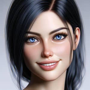 Portrait of a Young Woman with Sapphire Blue Eyes and Raven-Black Hair