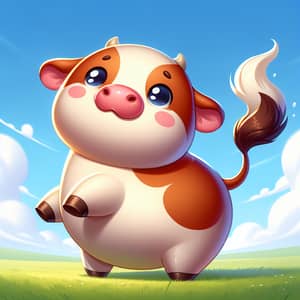 Happy Plump Cow in the Sunny Grassland