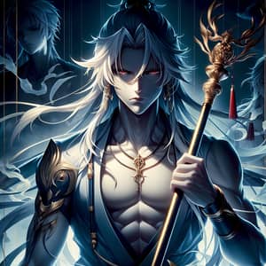 Captivating Anime Illustration of a Strong Male Character with Long White Hair