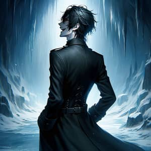 Stylish Laughing Man in Black Overcoat | Icy Cave Scene