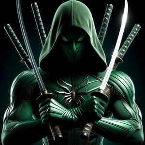 Emerald Ninja Warrior with Katana Swords | Stealthy Spider-Inspired Character
