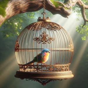 Colorful Bird in Antique Cage | Serene Captivity Scene