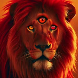 Red Lion with Three Eyes in Vast Savannah