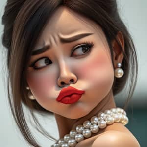 Thai Woman with Red Lipstick and Pearl Necklace - Comical Glare