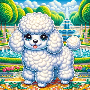 Fluffy Snow-White Poodle Illustration in Lush City Park