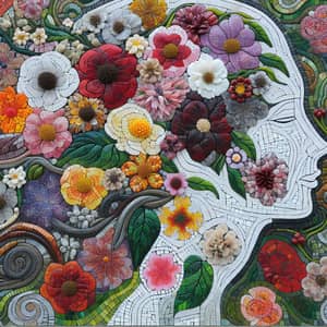 Mind Mosaic Art: Blooming Flowers in Detailed Tesserae