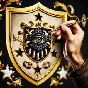 Escutcheon Family Shield with Serpentine Edge & Black Eye Motif